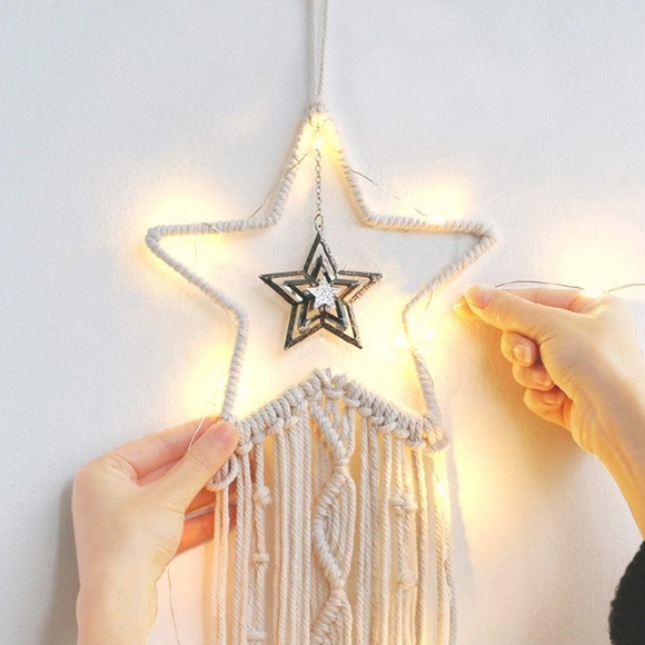 Star Fairy Light Macrame Wall Art BOHO Chic Decor - Picture 5 of 7